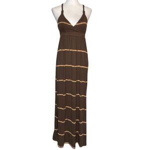 Mudd Women's Brown/Cream V-Neck Maxi Dress Summer Casual Size Medium